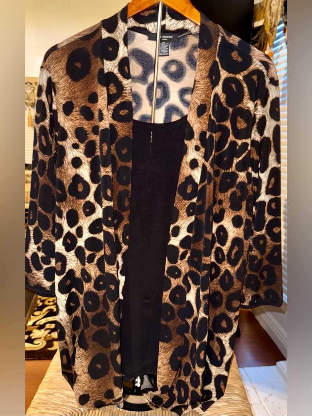 Pre-Loved Mccoy Leopard Print Open Front Duster - Black & Brown